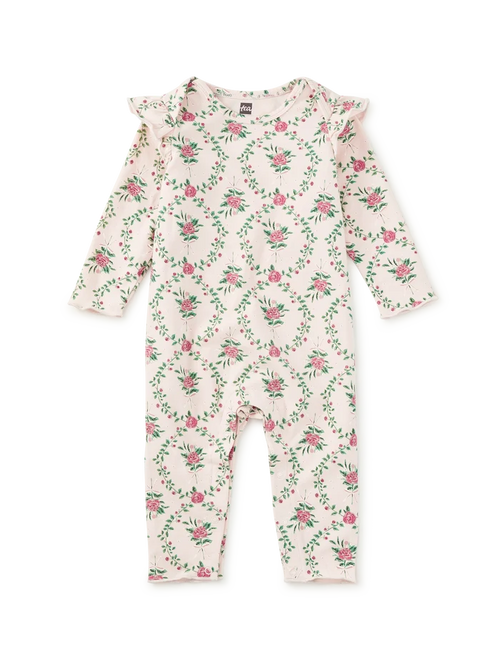 Tea Collection Ruffle Shoulder Baby Romper in Wallpaper Floral