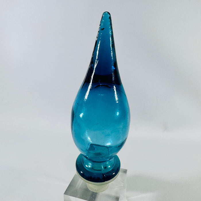 Turquoise Art Glass Flame Decanter Stopper 1960s 6.5 Inch