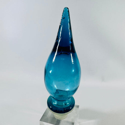 Turquoise Art Glass Flame Decanter Stopper 1960s 6.5 Inch