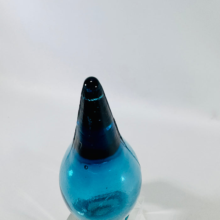 Turquoise Art Glass Flame Decanter Stopper 1960s 6.5 Inch