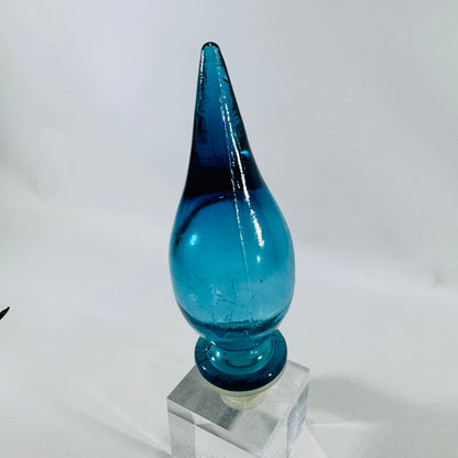 Turquoise Art Glass Flame Decanter Stopper 1960s 6.5 Inch