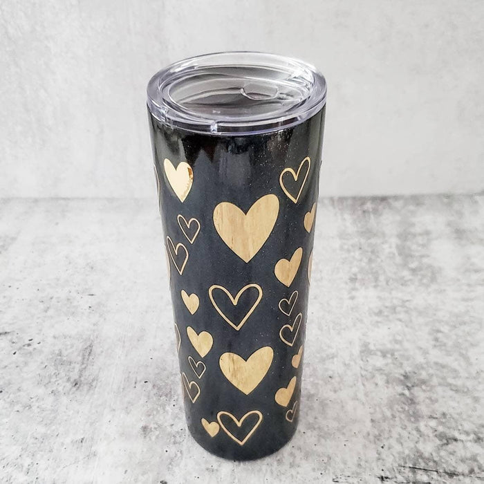 Valentine's Day Black and Gold Heart Tumbler Salt and Sparkle
