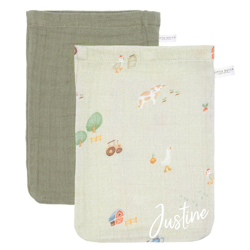 Waschhandschuhe Set Musselin - Little Farm / Pure Olive | Little Dutch