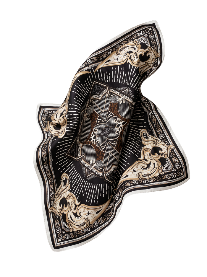 WINGS women's scarf 90x90 cm baroque pattern black
