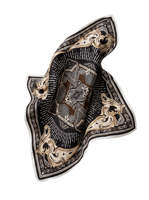 WINGS women's scarf 90x90 cm baroque pattern black