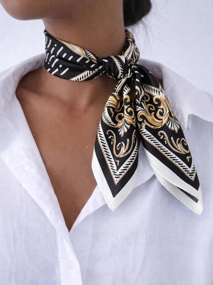 WINGS women's scarf 90x90 cm baroque pattern black