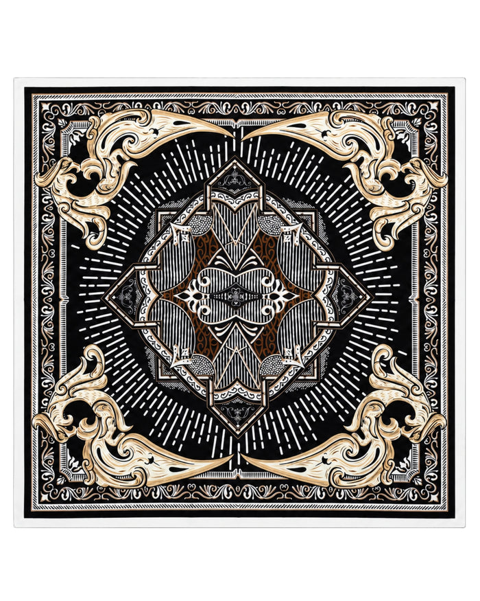 WINGS women's scarf 90x90 cm baroque pattern black