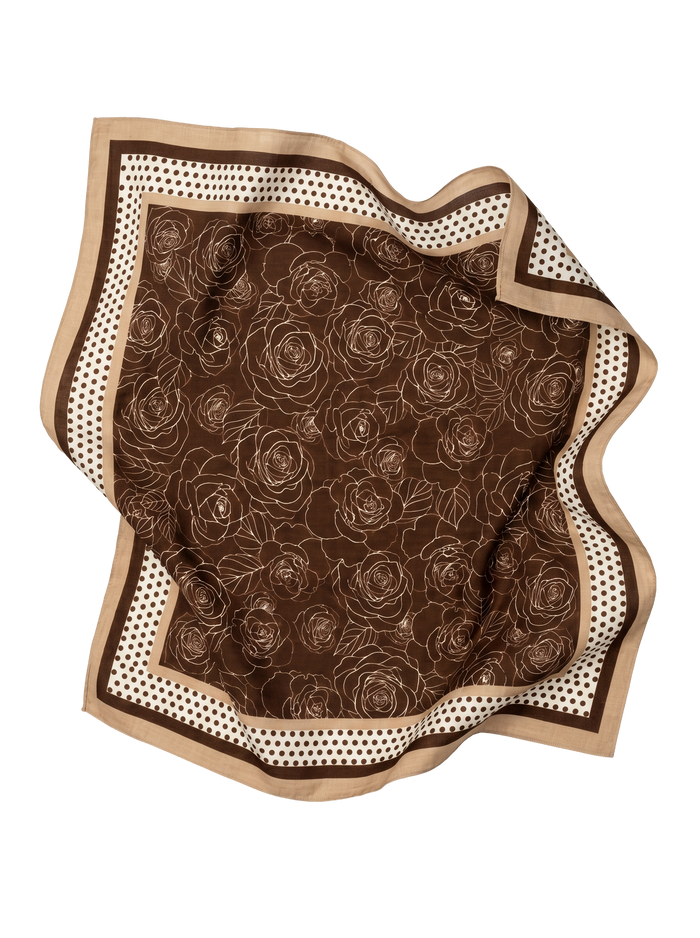 WINGS women's scarf brown 90x90 cm floral geometric pattern