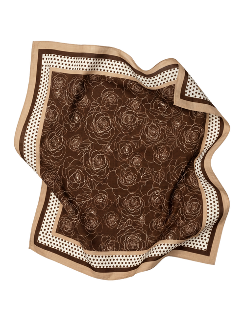 WINGS women's scarf brown 90x90 cm floral geometric pattern