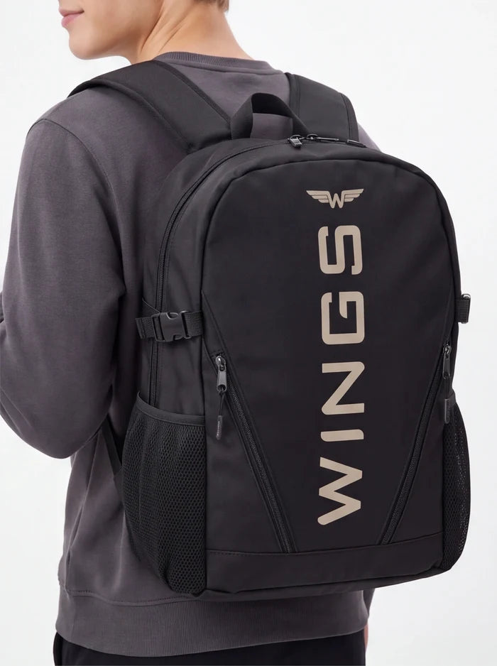 WINGS Youth School Backpack 23L for a 17-Inch Laptop with Side Pockets, BLACK