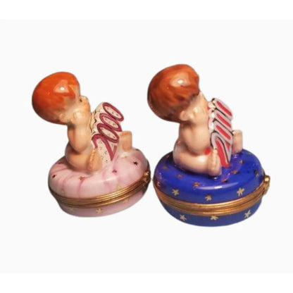 Year 2000 Cherubic Figurines Porcelain Limoges Babies Figurine French Trinket Box