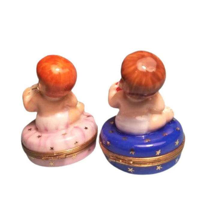 Year 2000 Cherubic Figurines Porcelain Limoges Babies Figurine French Trinket Box