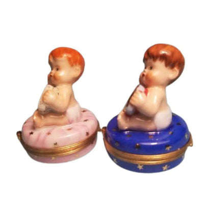 Year 2000 Cherubic Figurines Porcelain Limoges Babies Figurine French Trinket Box